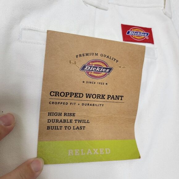 Dickies Size 15 Juniors White Relaxed Fit High Rise Fray Hem Cropped Work Pants - Picture 6 of 14